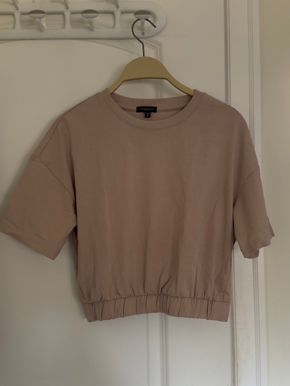 Dynamite Dusty Mauve Cropped Elastic-Hem Top